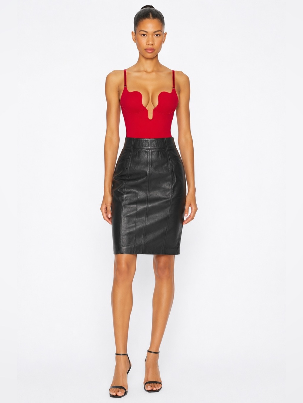 Vintage Leather Black 80s/90s Pencil Skirt Timeless Luxe Minimalist 📐XS/24